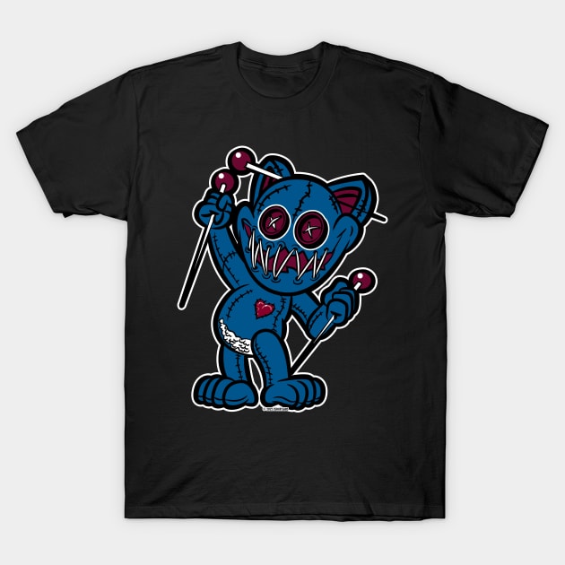 VooDoo Kitty Cat Doll Dark Blue and Burgundy T-Shirt by eShirtLabs